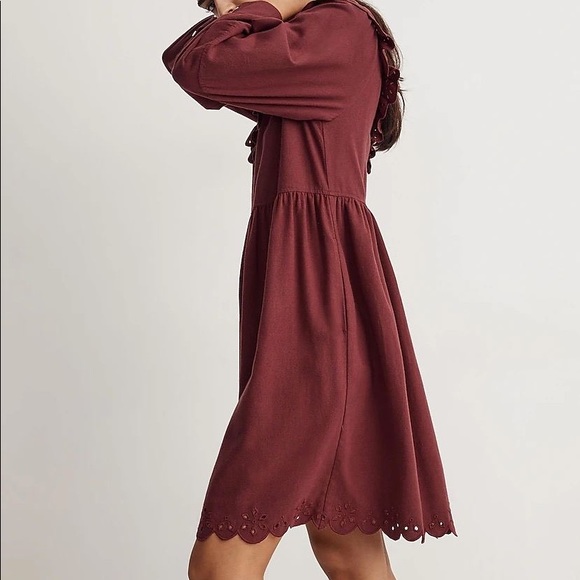 Embroidered Ruffled Flannel Mini Dress - Picture 4 of 9